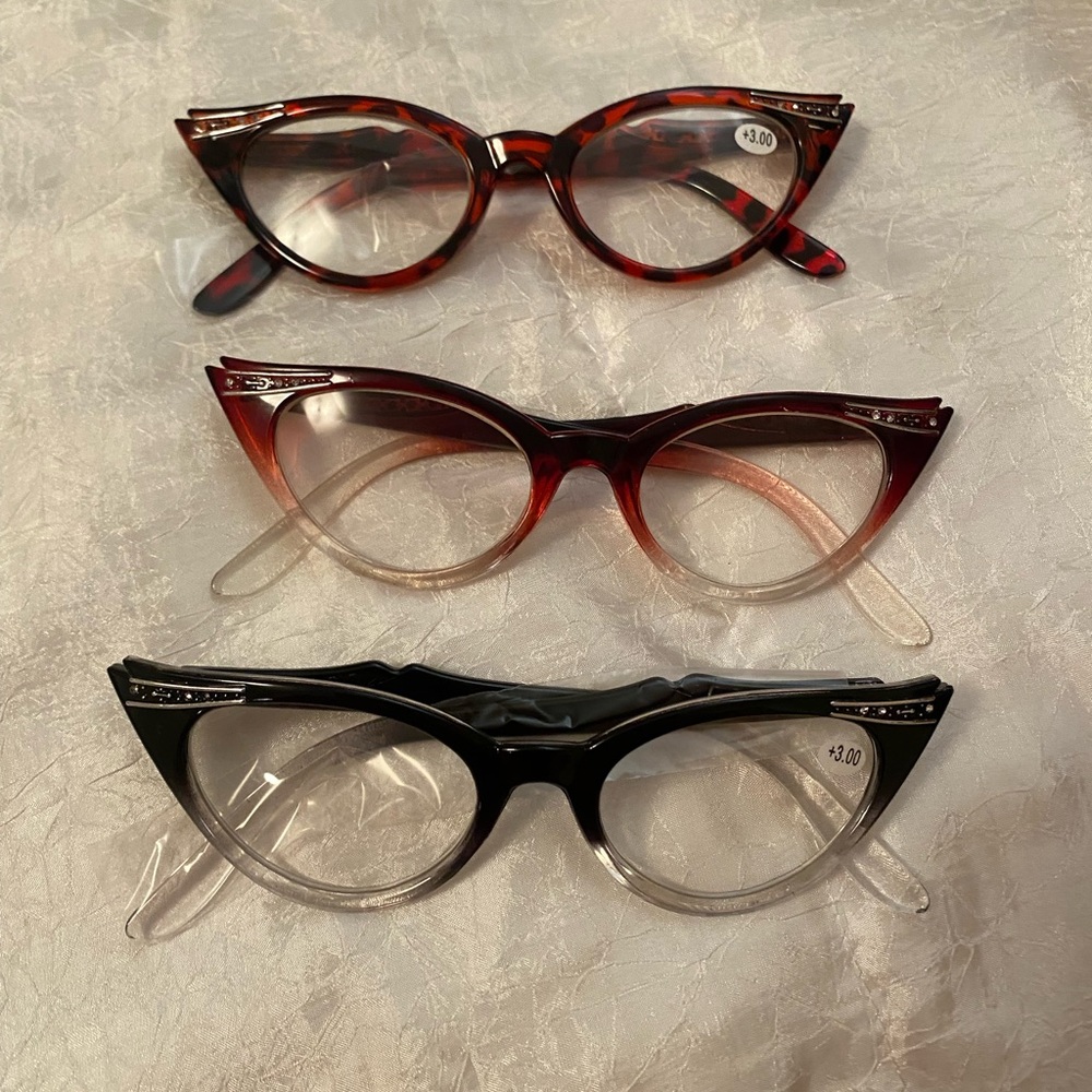 Set of 3 +3.0 Cateye reading glasses